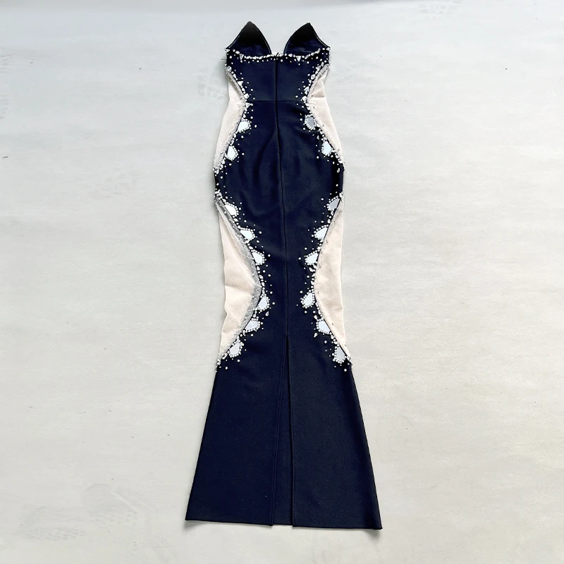 Factory Wholesale Women's 2024 Black Strapless Diamond Mesh Yarn Sexy Celebrity Cocktail Party Bandage Long Dress