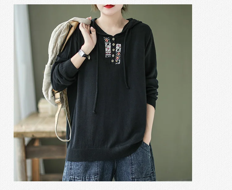 Amax luluE 2025 Hooded Pullovers Women Loose Japan Style Buttons Knitted Sweater Vintage Female New Autumn Fashion Retro Jumpers