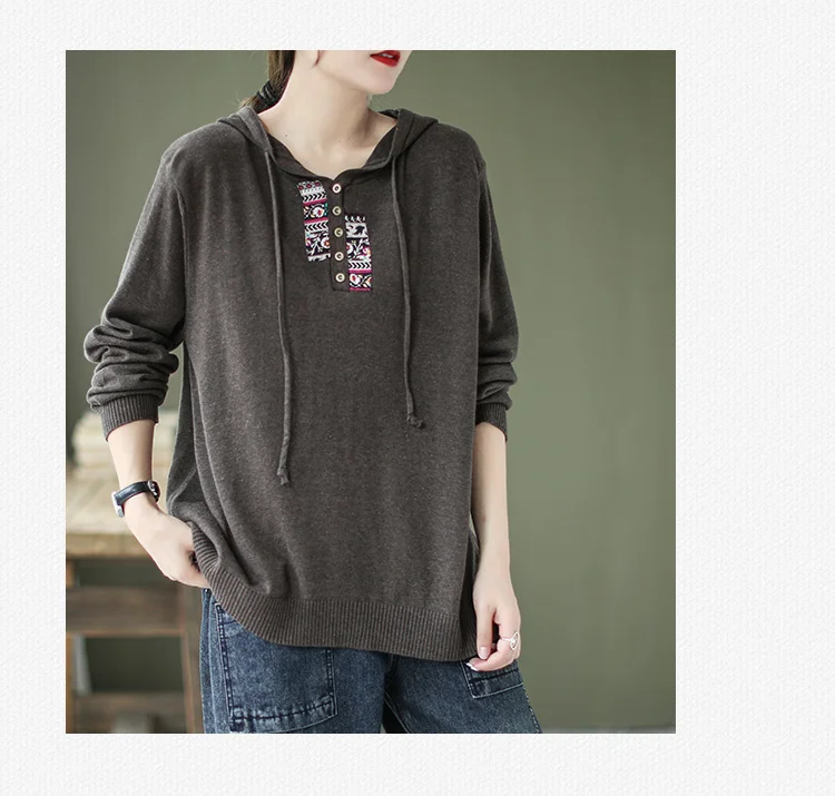 Amax luluE 2025 Hooded Pullovers Women Loose Japan Style Buttons Knitted Sweater Vintage Female New Autumn Fashion Retro Jumpers