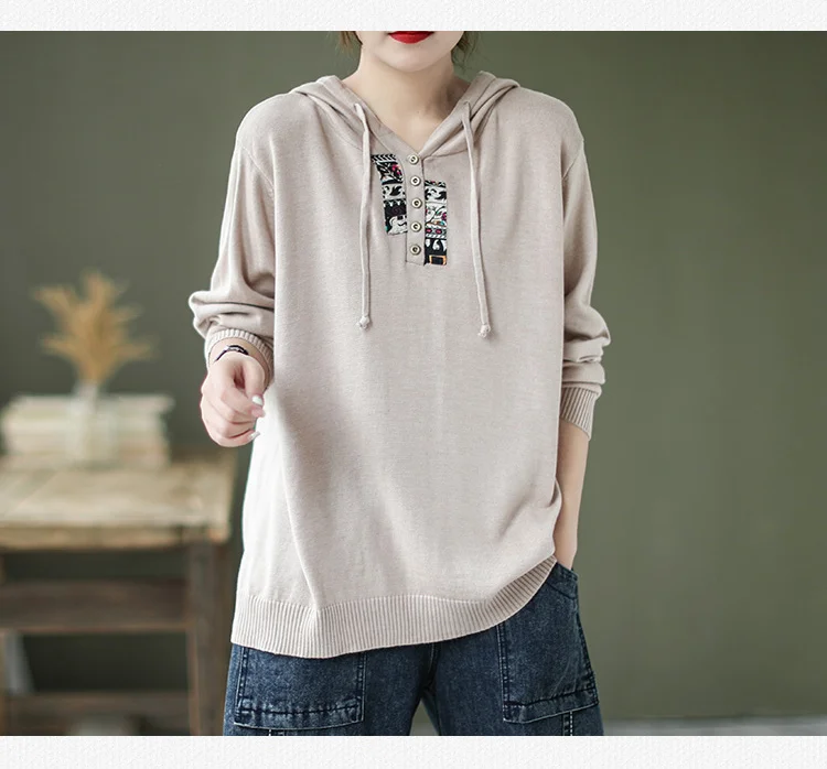 Amax luluE 2025 Hooded Pullovers Women Loose Japan Style Buttons Knitted Sweater Vintage Female New Autumn Fashion Retro Jumpers