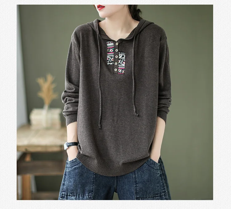 Amax luluE 2025 Hooded Pullovers Women Loose Japan Style Buttons Knitted Sweater Vintage Female New Autumn Fashion Retro Jumpers