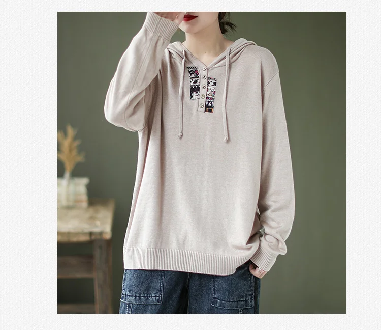 Amax luluE 2025 Hooded Pullovers Women Loose Japan Style Buttons Knitted Sweater Vintage Female New Autumn Fashion Retro Jumpers
