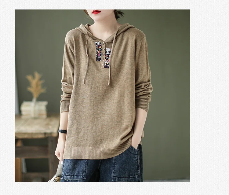 Amax luluE 2025 Hooded Pullovers Women Loose Japan Style Buttons Knitted Sweater Vintage Female New Autumn Fashion Retro Jumpers
