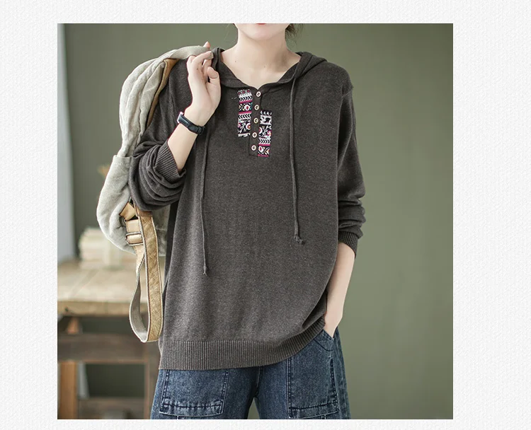 Amax luluE 2025 Hooded Pullovers Women Loose Japan Style Buttons Knitted Sweater Vintage Female New Autumn Fashion Retro Jumpers