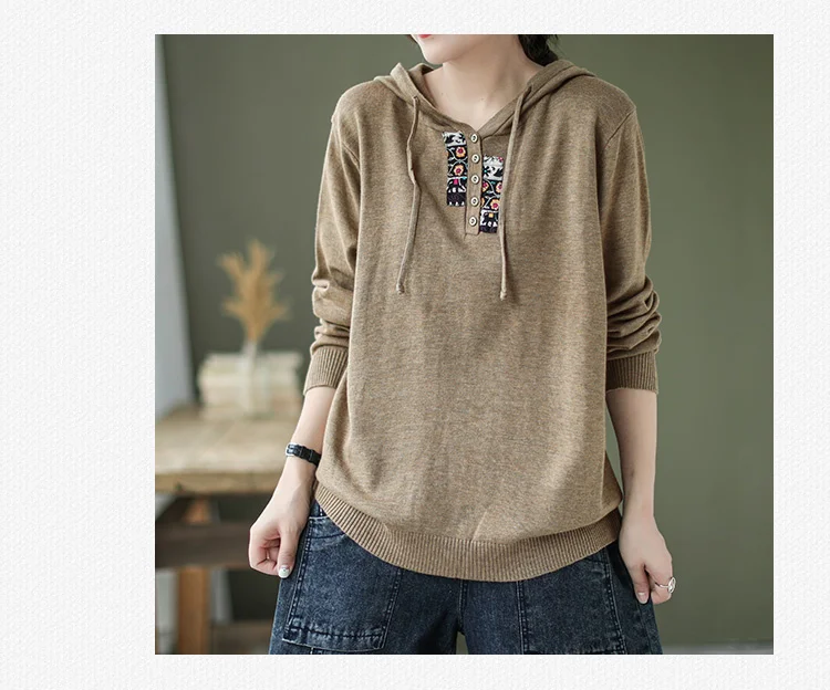 Amax luluE 2025 Hooded Pullovers Women Loose Japan Style Buttons Knitted Sweater Vintage Female New Autumn Fashion Retro Jumpers