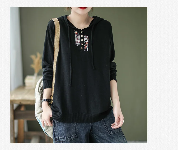 Amax luluE 2025 Hooded Pullovers Women Loose Japan Style Buttons Knitted Sweater Vintage Female New Autumn Fashion Retro Jumpers