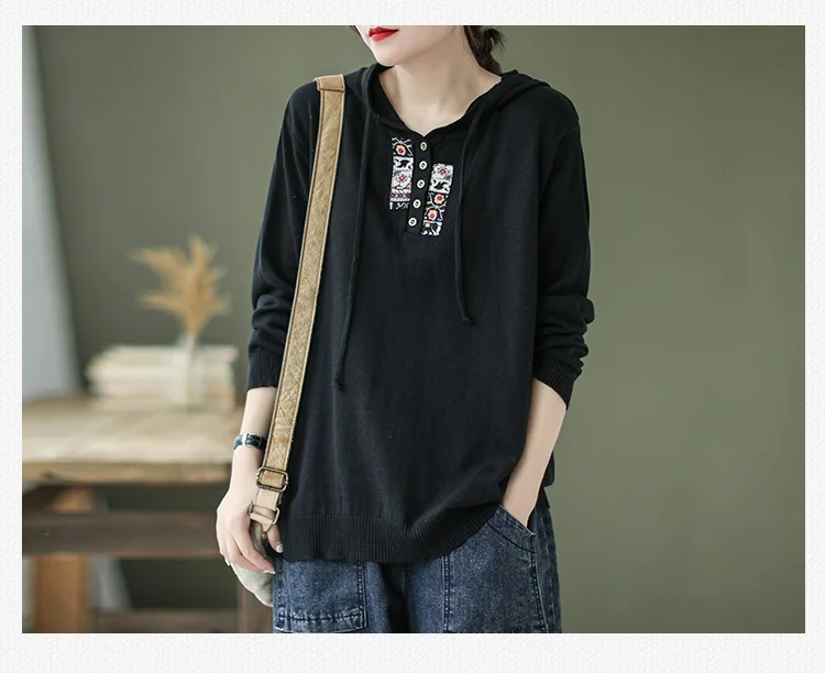 Amax luluE 2025 Hooded Pullovers Women Loose Japan Style Buttons Knitted Sweater Vintage Female New Autumn Fashion Retro Jumpers