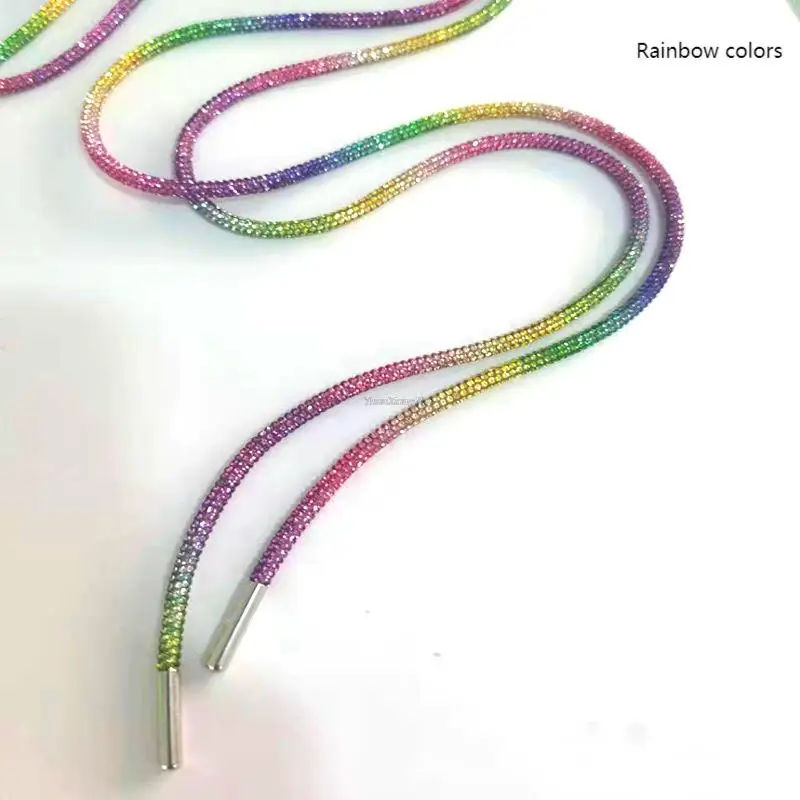 1Pcs Luxury Rhinestone Shoelaces for Shoes Rainbow Diamond Shoe Laces Sneakers Lace Shoes Round Shoelace 100/120/140/160CM