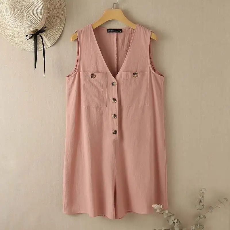 Stylish Women V Neck Sleeveless Rompers 2023 ZANZEA Summer Jumpsuits Short Playsuits Casual Solid Loose Beach Overalls Oversized