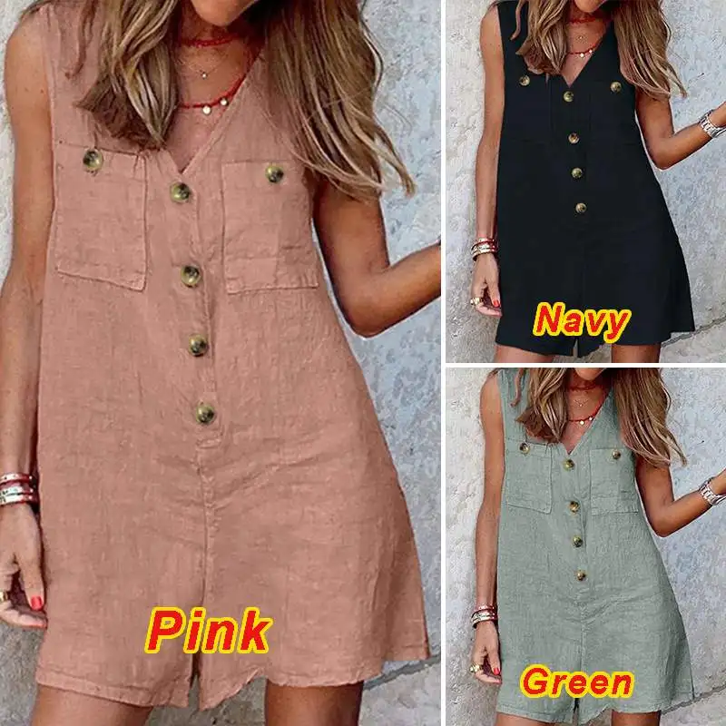 Stylish Women V Neck Sleeveless Rompers 2023 ZANZEA Summer Jumpsuits Short Playsuits Casual Solid Loose Beach Overalls Oversized