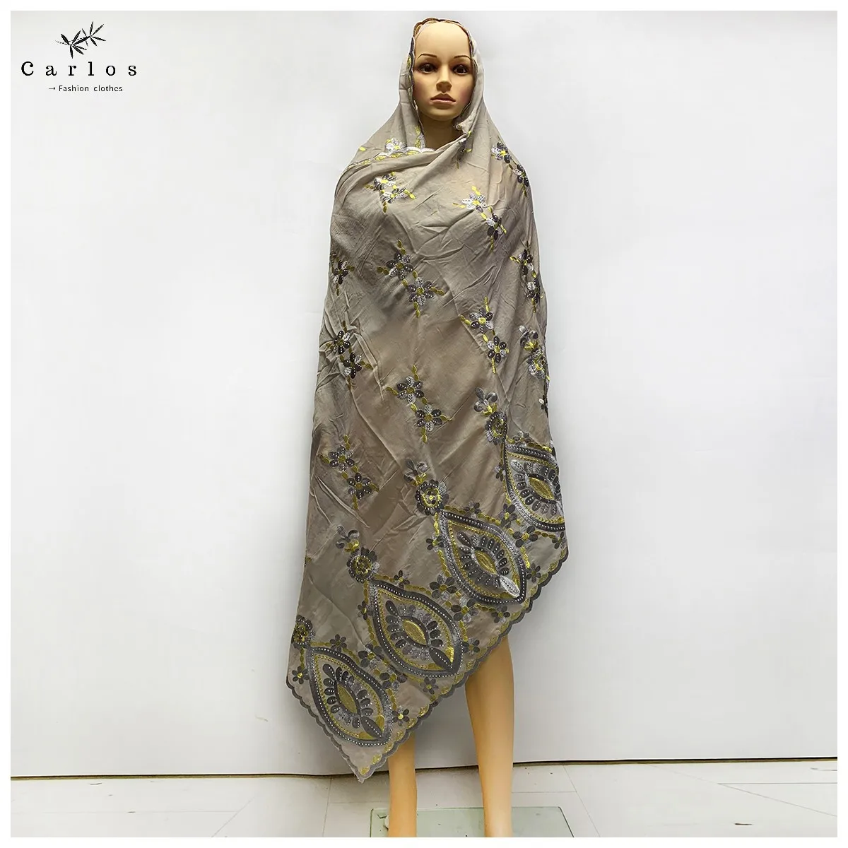 2026 Hot Sale African Women Scarfs Big Circle Design Big Embrodiery 100% Cotton Big Size Muslim Scarf for Shawls Pashmina Sc-42
