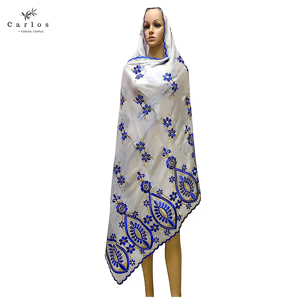 2026 Hot Sale African Women Scarfs Big Circle Design Big Embrodiery 100% Cotton Big Size Muslim Scarf for Shawls Pashmina Sc-42