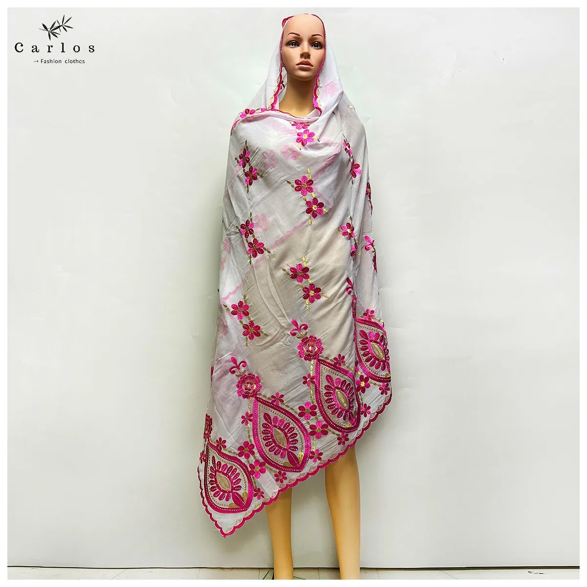 2026 Hot Sale African Women Scarfs Big Circle Design Big Embrodiery 100% Cotton Big Size Muslim Scarf for Shawls Pashmina Sc-42