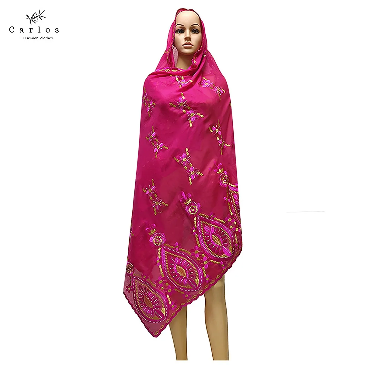 2026 Hot Sale African Women Scarfs Big Circle Design Big Embrodiery 100% Cotton Big Size Muslim Scarf for Shawls Pashmina Sc-42