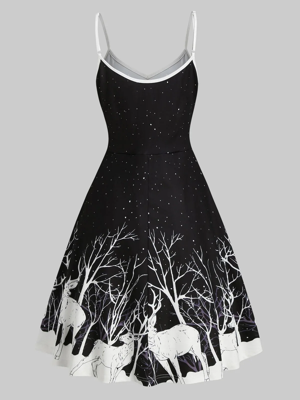 Women's Dress Christmas Floral Print Cold Shoulder Flounce Trim Elegant Dresses For New Year Sexy Plus Size s-3xl Elk Deer