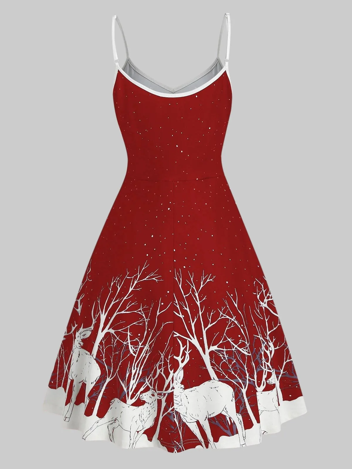 Women's Dress Christmas Floral Print Cold Shoulder Flounce Trim Elegant Dresses For New Year Sexy Plus Size s-3xl Elk Deer