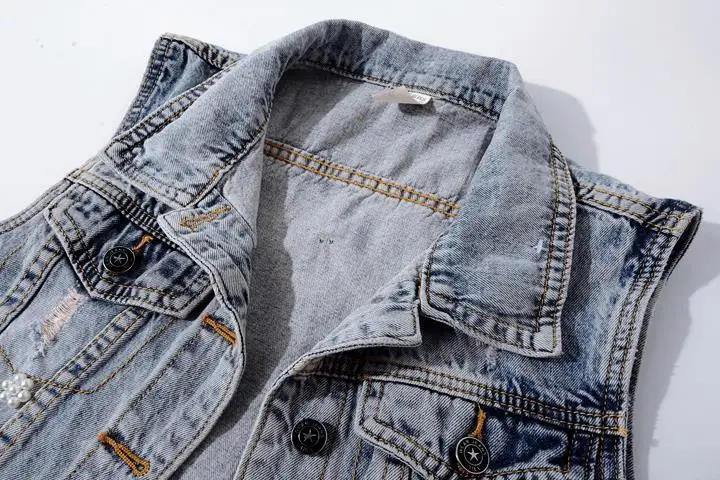 Women's Diamond-encrusted Flower Denim Vest Cropped Sleeveless Top Korean Fashion Streetwear Designer Vest Coat Trendy Waistcoat