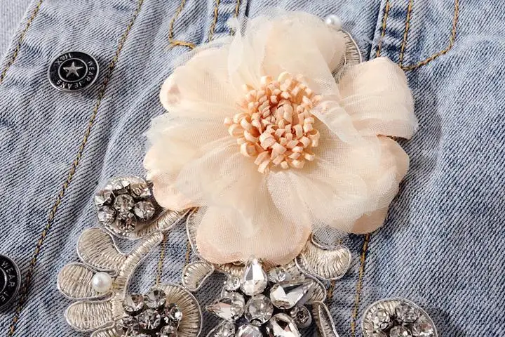 Women's Diamond-encrusted Flower Denim Vest Cropped Sleeveless Top Korean Fashion Streetwear Designer Vest Coat Trendy Waistcoat