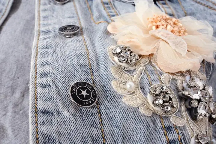 Women's Diamond-encrusted Flower Denim Vest Cropped Sleeveless Top Korean Fashion Streetwear Designer Vest Coat Trendy Waistcoat