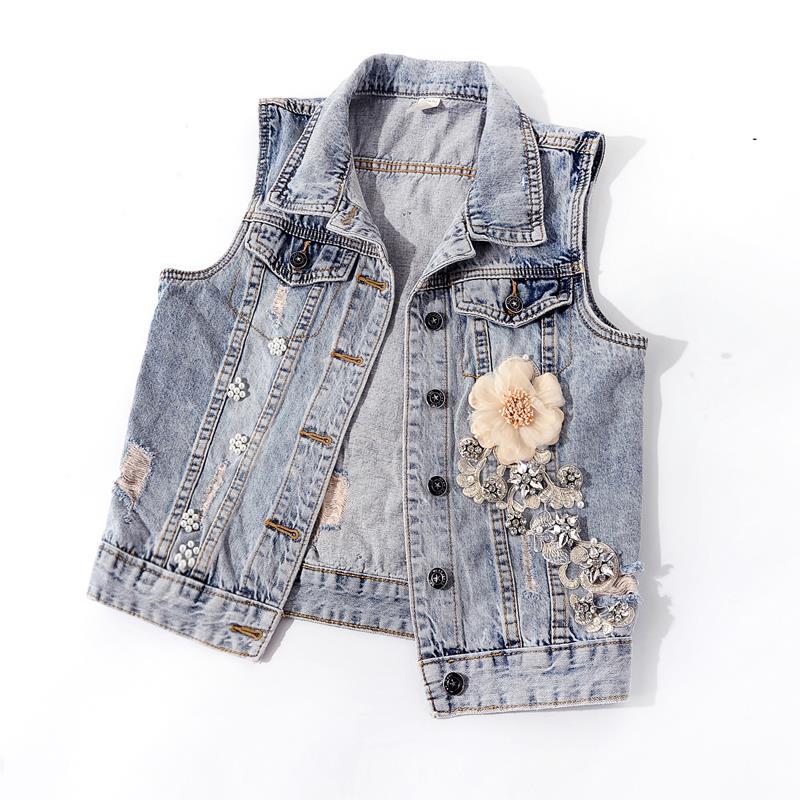 Women's Diamond-encrusted Flower Denim Vest Cropped Sleeveless Top Korean Fashion Streetwear Designer Vest Coat Trendy Waistcoat