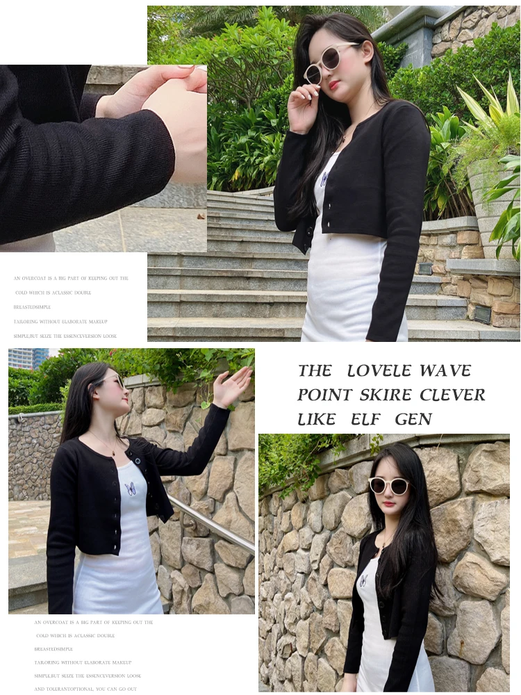 Knitted Ladies Sweaters Outerwear Black Blouses Clothing Crochet Top Jersey Cropped Tricot Korean Fashion Style Cardigan Female