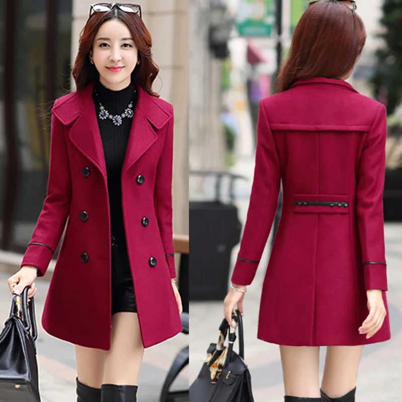 Autumn Winter Women Wool Jacket Medium Length Woolen Coats Slim Elegant Female Korean Outerwear 3XL