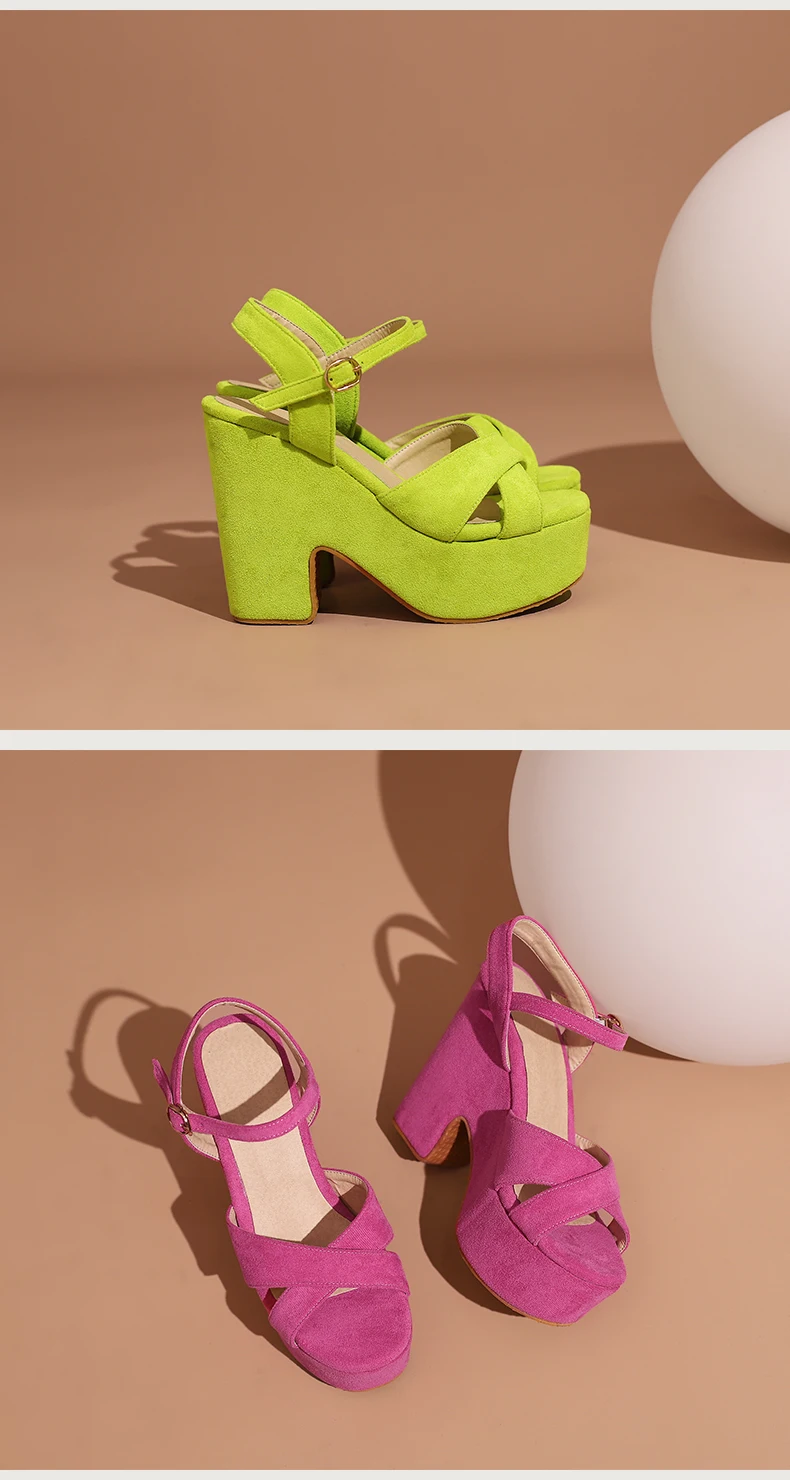 Frosted Flock Material Wedge Heel Breathable Women's Summer Sandals Ultra-High Waterproof Platform Fluorescent Green Sandals