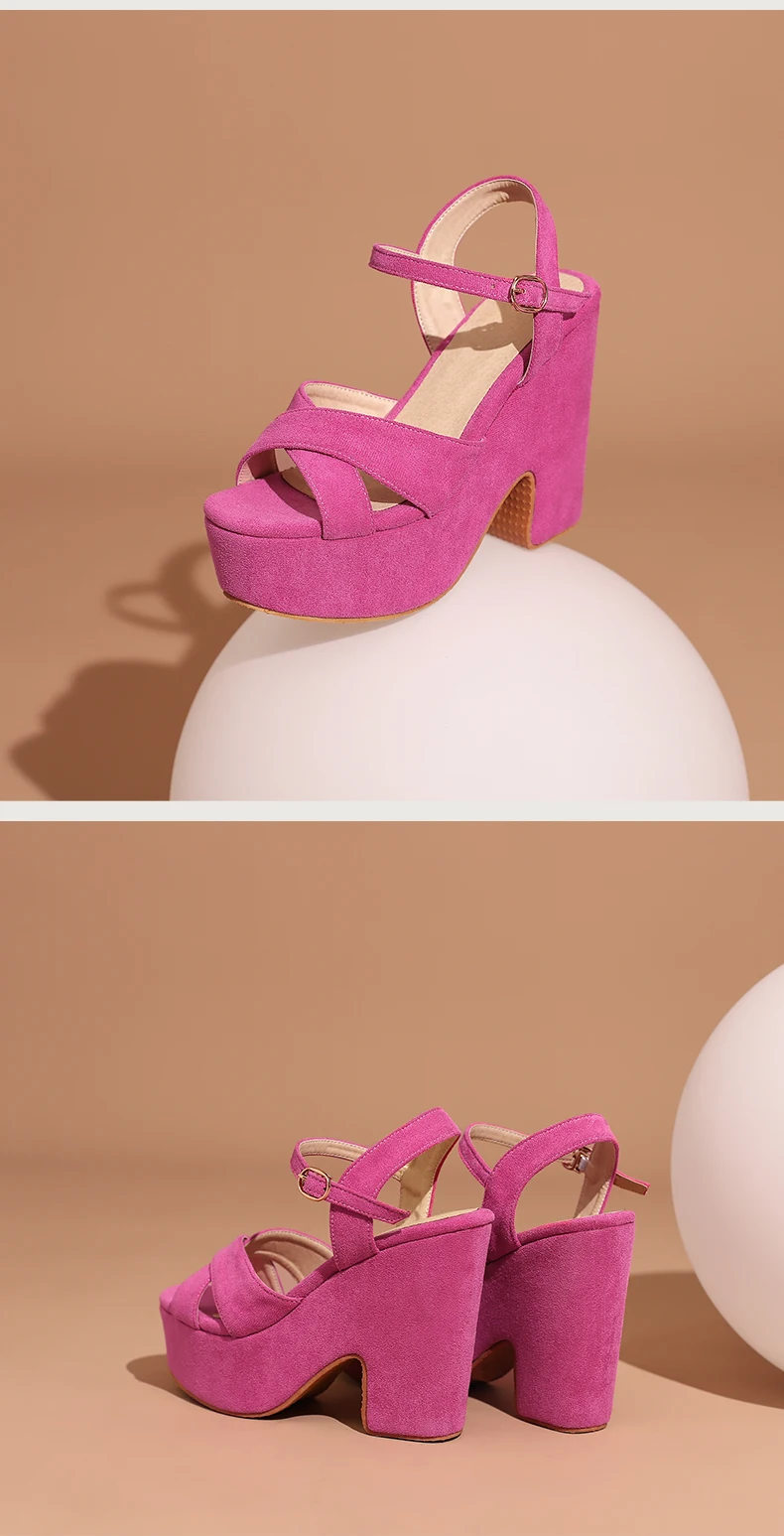 Frosted Flock Material Wedge Heel Breathable Women's Summer Sandals Ultra-High Waterproof Platform Fluorescent Green Sandals