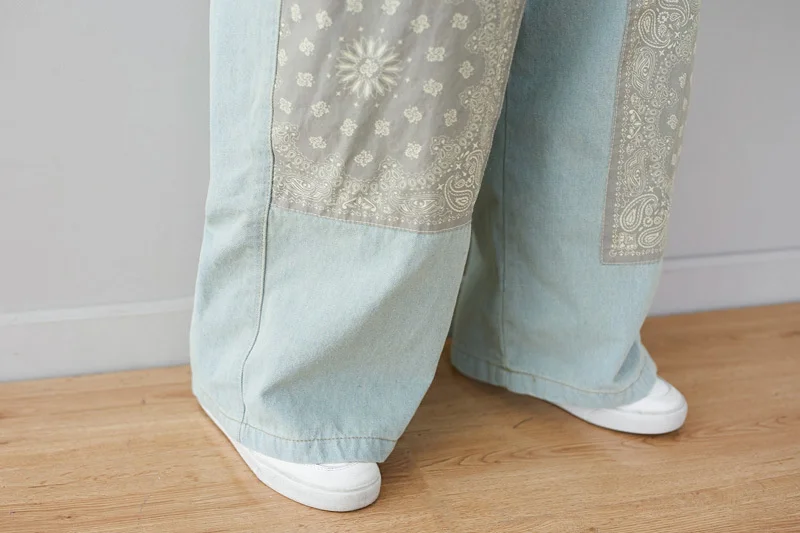 Amax luluE 2024 Japanese Design Ladies Luxury Fashion Denim Overalls Women Loose Vintage Jeans Printed Patchwork Punk Streetwear