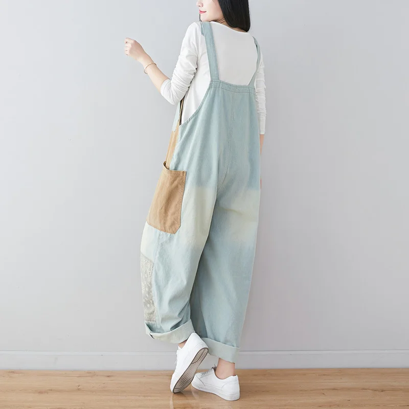 Amax luluE 2024 Japanese Design Ladies Luxury Fashion Denim Overalls Women Loose Vintage Jeans Printed Patchwork Punk Streetwear