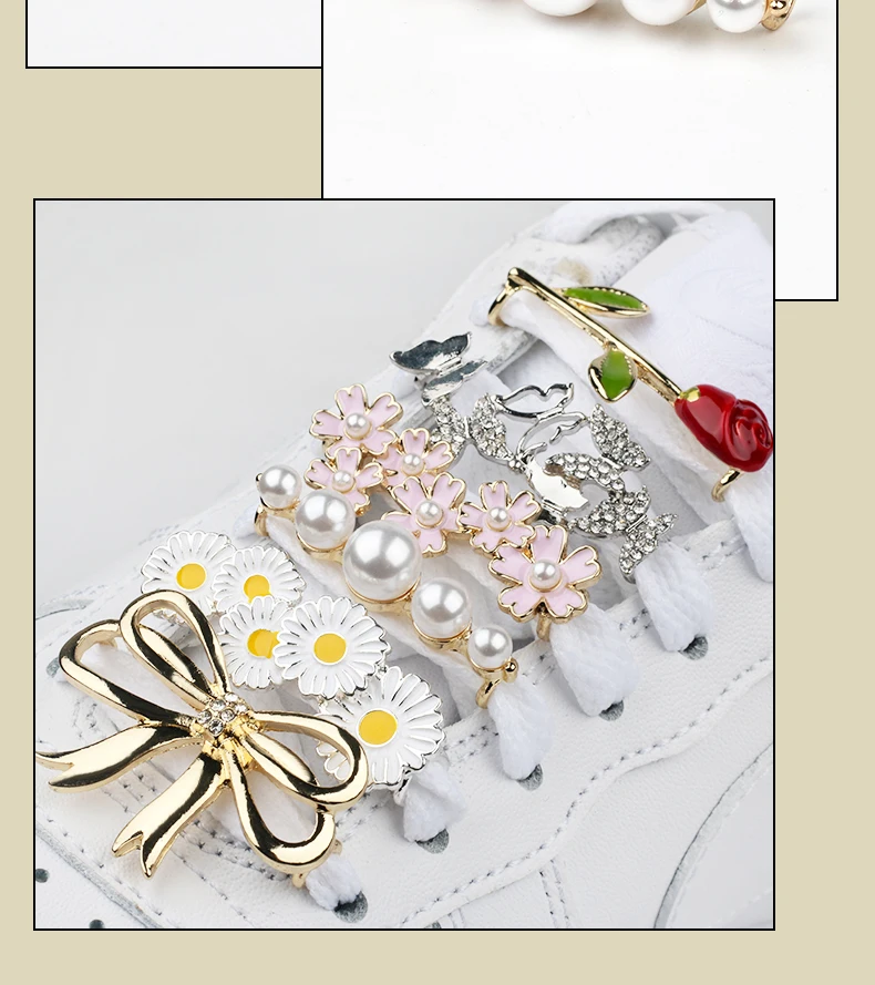 Sneakers Shoelaces Decoration Metal Shoelace Buckle Pearl Shoes Charm Accessories Shiny Rhinestones Women Shoe laces Decorative