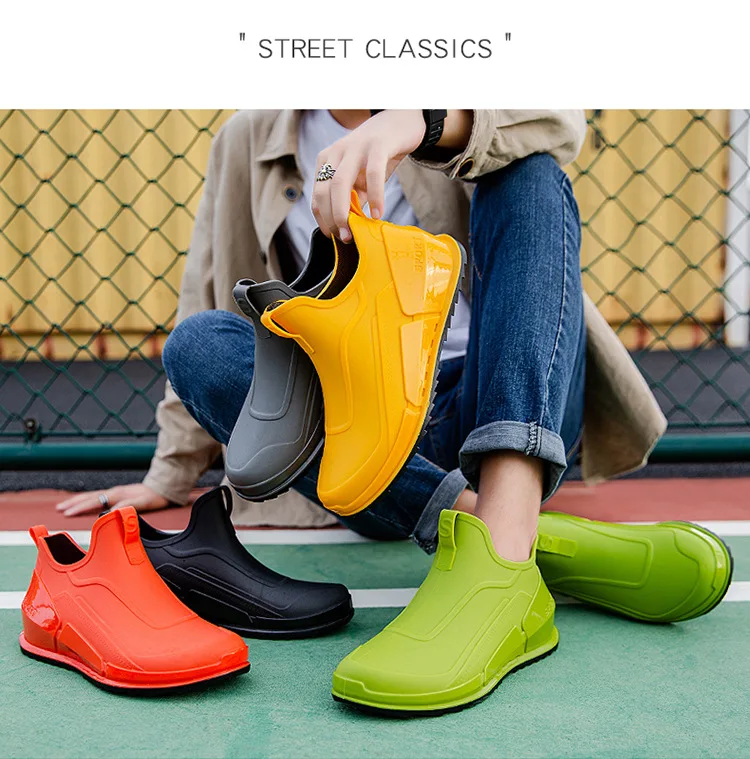 New Men's Outdoor Non-slip Hiking Shoes Shaxi Fishing Rain Boots Black Work Shoes Durable Waterproof Rubber Fishing Shoes