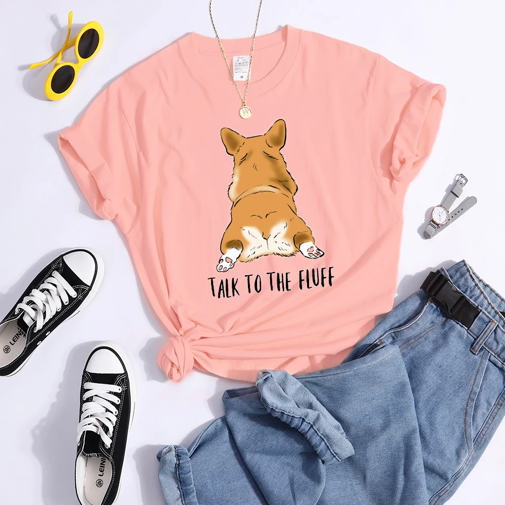Talk To The Fluff Kawaii Corgi Print Female T Shirt Summer Comfortable Tshirt Street Hip Hop Tops Tee Breathable Cool Crop Top