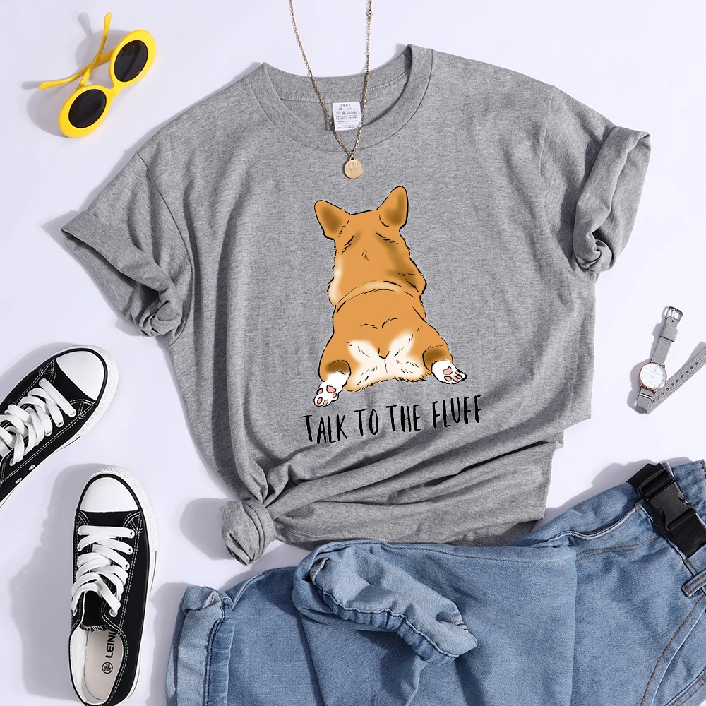 Talk To The Fluff Kawaii Corgi Print Female T Shirt Summer Comfortable Tshirt Street Hip Hop Tops Tee Breathable Cool Crop Top
