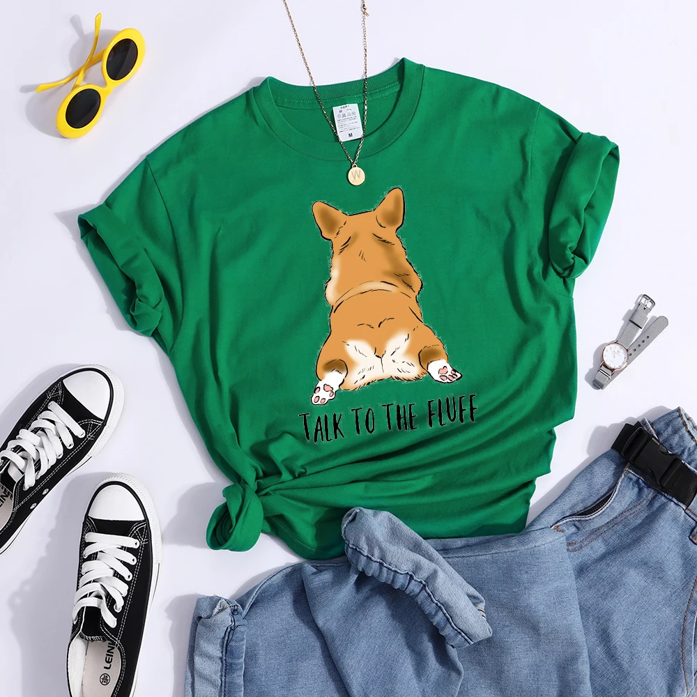 Talk To The Fluff Kawaii Corgi Print Female T Shirt Summer Comfortable Tshirt Street Hip Hop Tops Tee Breathable Cool Crop Top