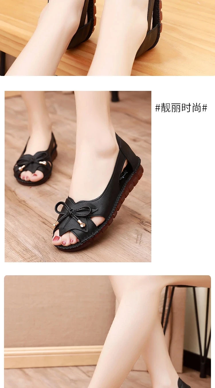 Lorilury Red Bowtie Peep Toe Summer Sandals Women Breathable Leather Moccasin Female Ladies Wedges Elegant Shoes Big Size 41 42