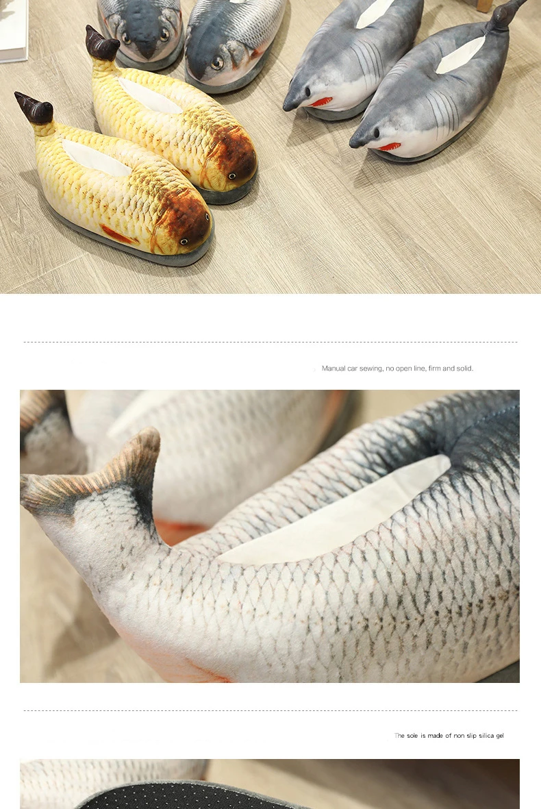 Winter Cotton Slippers For Men And Women Funny Simulation Fish Cotton Slippers Non-Slip Thick-Soled Home Plush Cotton Shoes