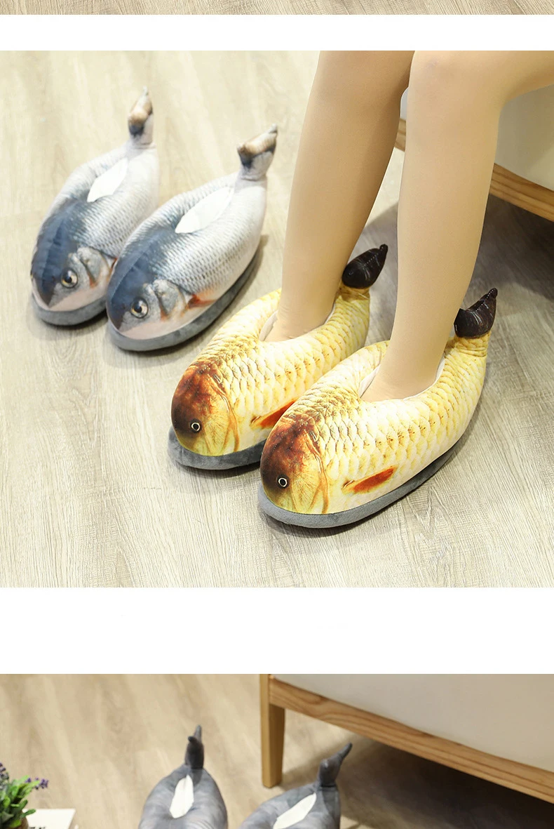 Winter Cotton Slippers For Men And Women Funny Simulation Fish Cotton Slippers Non-Slip Thick-Soled Home Plush Cotton Shoes
