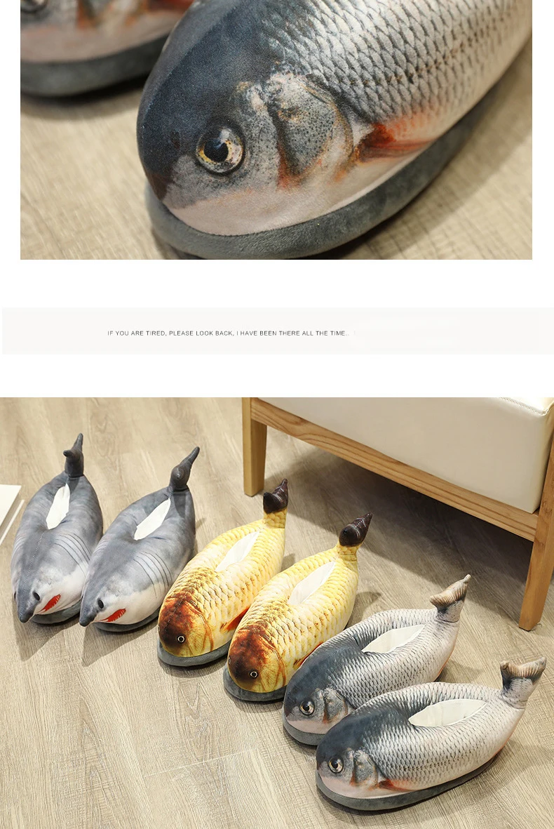 Winter Cotton Slippers For Men And Women Funny Simulation Fish Cotton Slippers Non-Slip Thick-Soled Home Plush Cotton Shoes