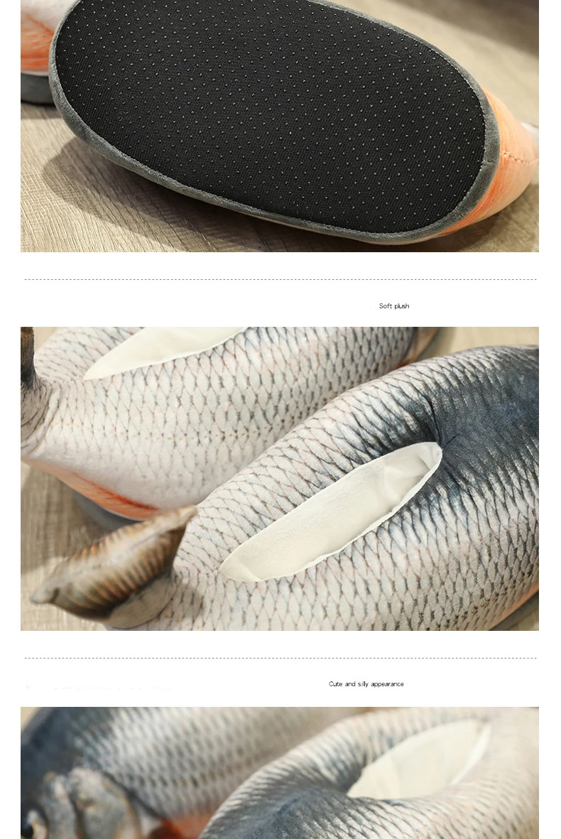Winter Cotton Slippers For Men And Women Funny Simulation Fish Cotton Slippers Non-Slip Thick-Soled Home Plush Cotton Shoes