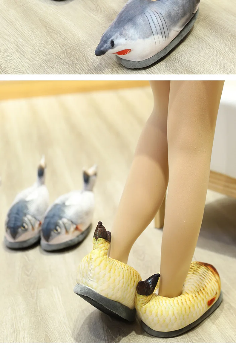 Winter Cotton Slippers For Men And Women Funny Simulation Fish Cotton Slippers Non-Slip Thick-Soled Home Plush Cotton Shoes