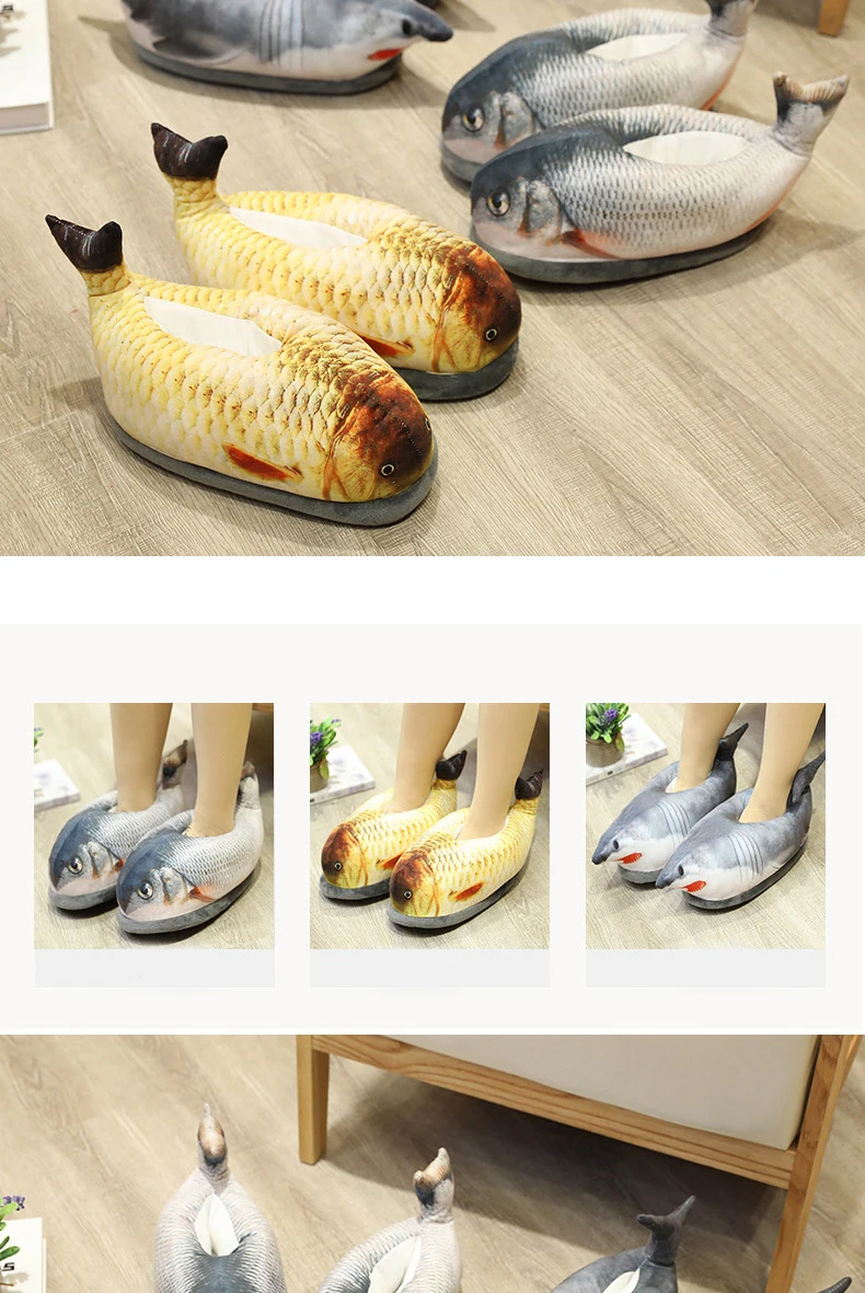 Winter Cotton Slippers For Men And Women Funny Simulation Fish Cotton Slippers Non-Slip Thick-Soled Home Plush Cotton Shoes