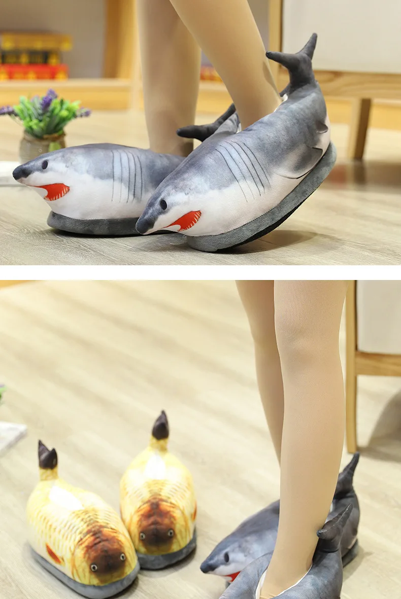 Winter Cotton Slippers For Men And Women Funny Simulation Fish Cotton Slippers Non-Slip Thick-Soled Home Plush Cotton Shoes