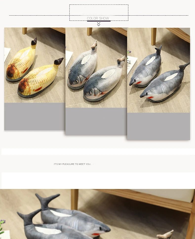 Winter Cotton Slippers For Men And Women Funny Simulation Fish Cotton Slippers Non-Slip Thick-Soled Home Plush Cotton Shoes