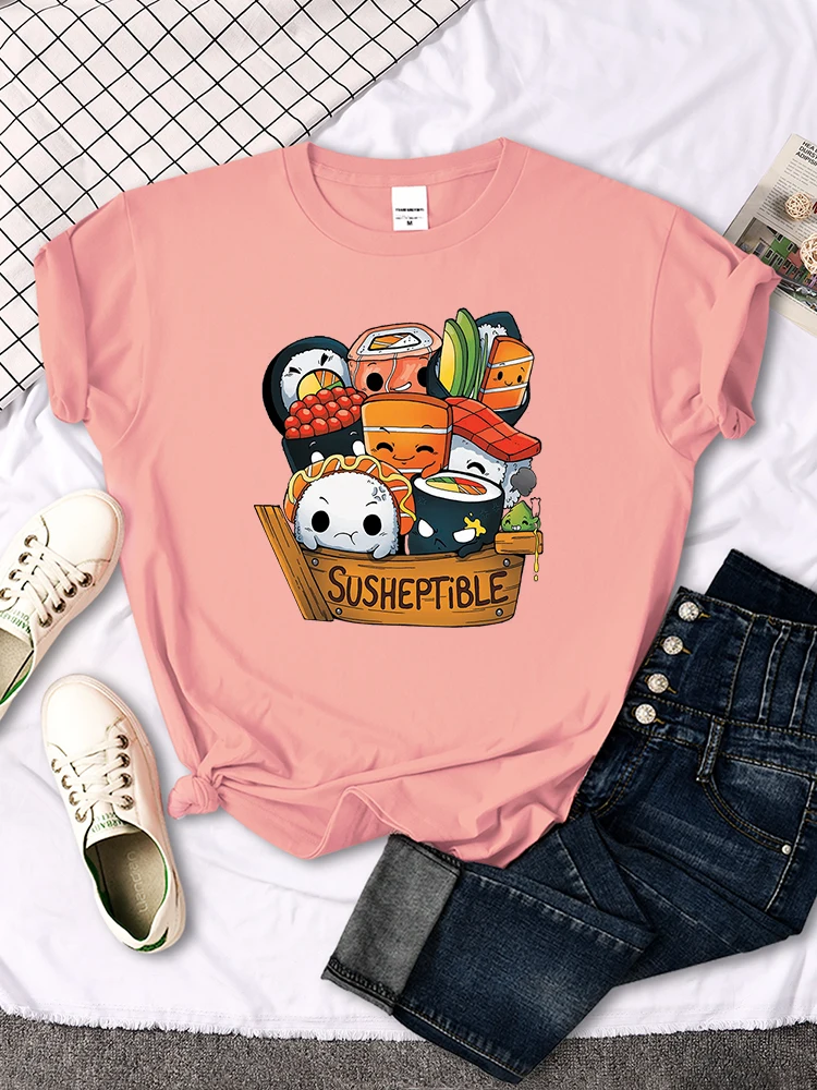 Kawaii Delicious Food Sushi Babys Style Print Women T Shirt Summer Fashion Tops Fashion Tee Shirts Loose Soft Female T Shirts