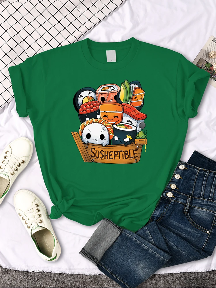 Kawaii Delicious Food Sushi Babys Style Print Women T Shirt Summer Fashion Tops Fashion Tee Shirts Loose Soft Female T Shirts