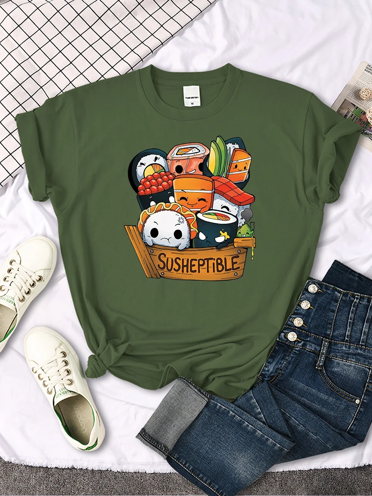 Kawaii Delicious Food Sushi Babys Style Print Women T Shirt Summer Fashion Tops Fashion Tee Shirts Loose Soft Female T Shirts