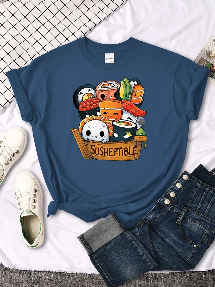 Kawaii Delicious Food Sushi Babys Style Print Women T Shirt Summer Fashion Tops Fashion Tee Shirts Loose Soft Female T Shirts
