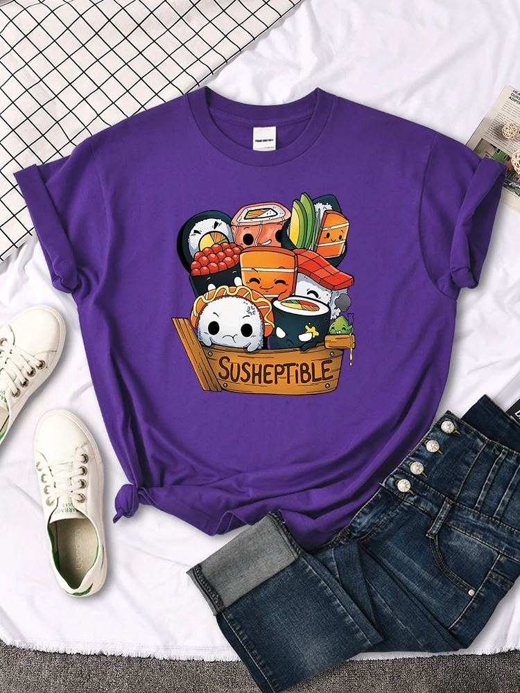 Kawaii Delicious Food Sushi Babys Style Print Women T Shirt Summer Fashion Tops Fashion Tee Shirts Loose Soft Female T Shirts