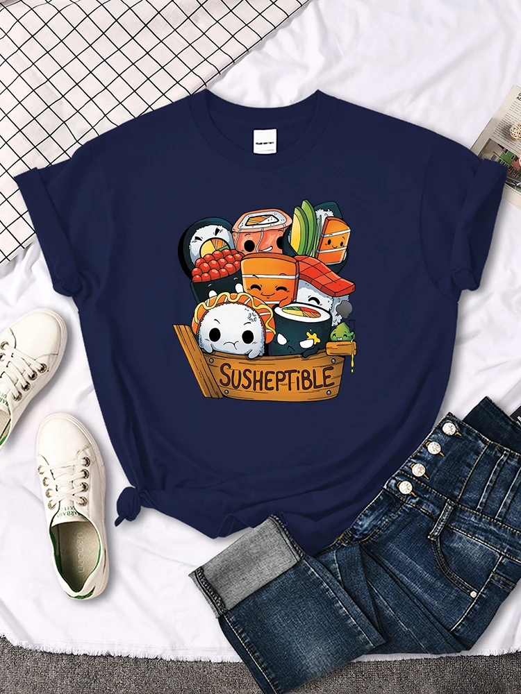 Kawaii Delicious Food Sushi Babys Style Print Women T Shirt Summer Fashion Tops Fashion Tee Shirts Loose Soft Female T Shirts